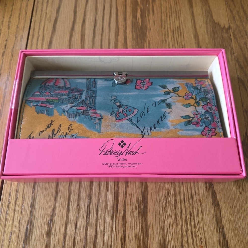 Patricia Nash Beautiful Girl Cauchy Full Grain Leather Wallet New RFID 10 Card